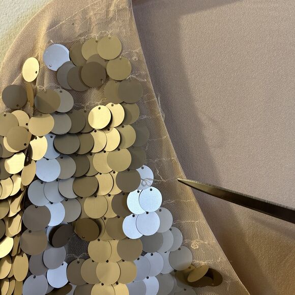 Womens Boohoo Dress Size 16 pullover embellished light brown FLAWS stained - Picture 4 of 16